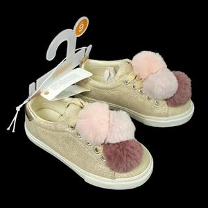 Gymboree Girls Pom Pom Gold Glitter Sneakers Shoes